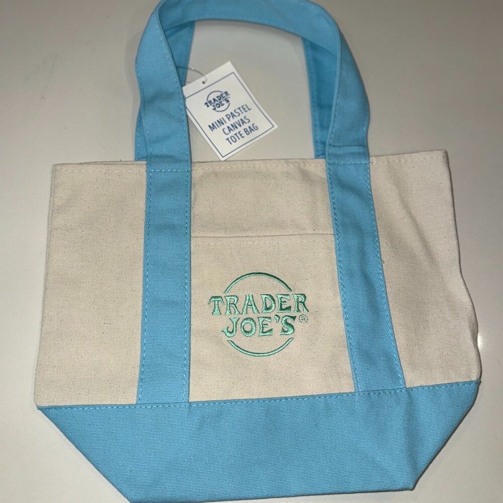 Trader Joe's Mini Pastel Canvas Tote: Blue